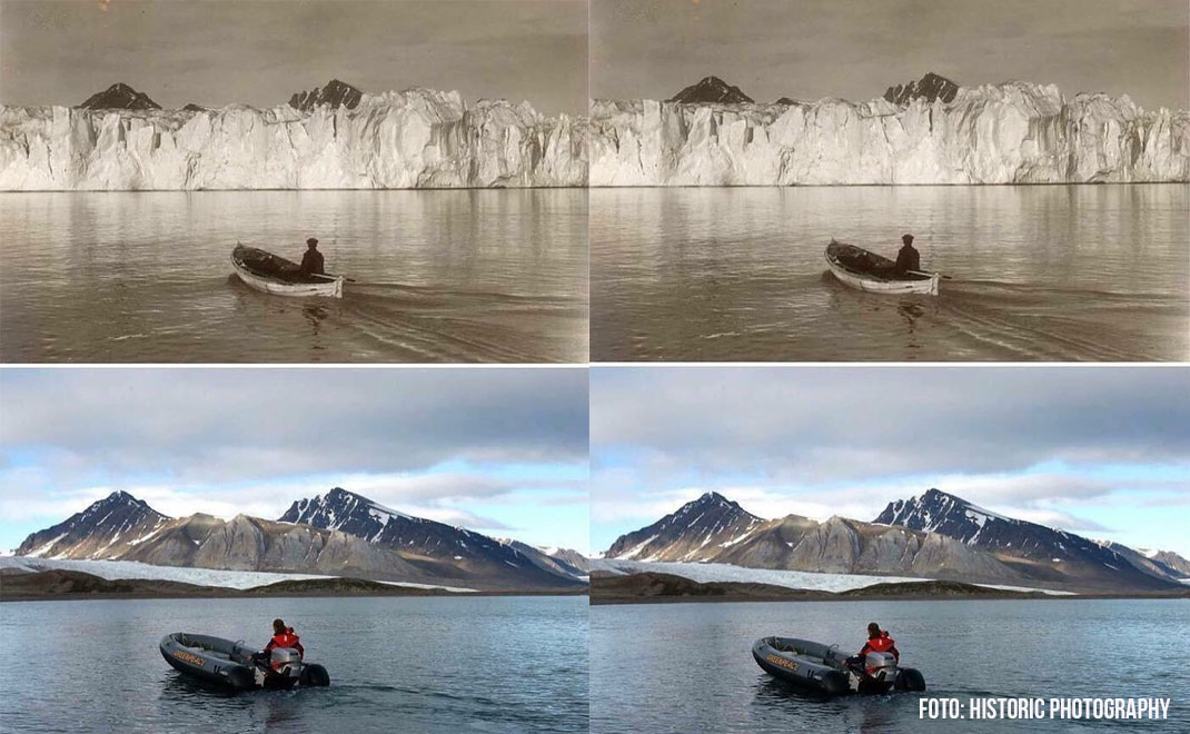 Gunung es di Laut Arktik pada awal 2000 sudah menghilang. Dalam kurun 100 tahun, suhu bumi naik 1,1C (Foto: Historic photography)