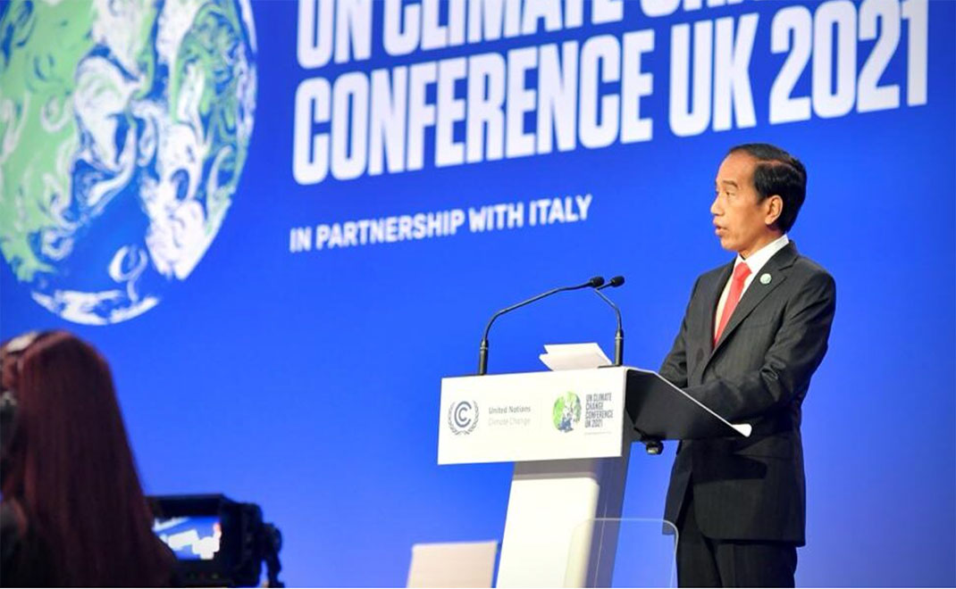 Presiden Joko Widodo berpidato di Konferensi Iklim COP26 di Glasgow, Skotlandia, 1 November 2021 (Foto: Biro Pers, Media, dan Informasi Sekretariat Presiden)