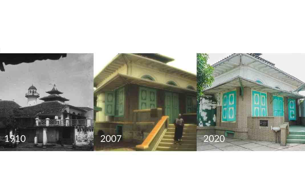 Masjid Layur Semarang dari masa ke masa (Sumber: Koleksi Tropen Museum, Yogi Fajri, Konsorsium Ground Up)